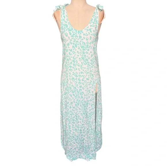 Beach Bunny Lily Maxi Dress in Aqua Leopard Small